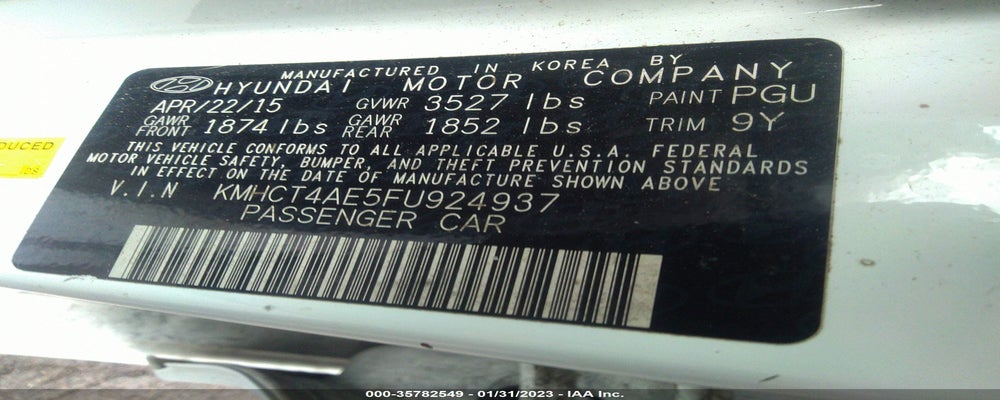KMHCT4AE5FU924937 2015 HYUNDAI ACCENT photo no. 9