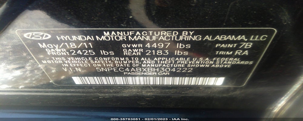 5NPEC4ABXBH304222 2011 HYUNDAI SONATA photo no. 9