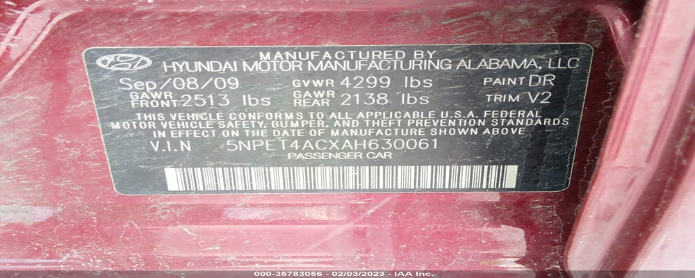 5NPET4ACXAH630061 2010 HYUNDAI SONATA photo no. 9