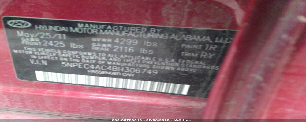 5NPEC4AC4BH306749 2011 HYUNDAI SONATA photo no. 9
