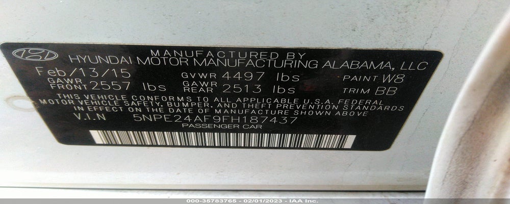 5NPE24AF9FH187437 2015 HYUNDAI SONATA photo no. 9