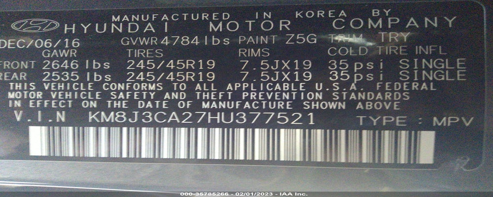 KM8J3CA27HU377521 2017 HYUNDAI TUCSON photo no. 9