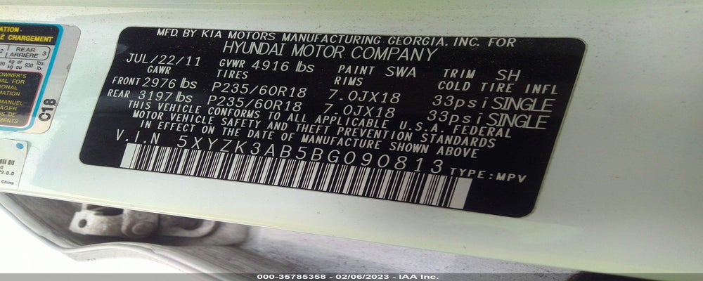 5XYZK3AB5BG090813 2011 HYUNDAI SANTA FE photo no. 9