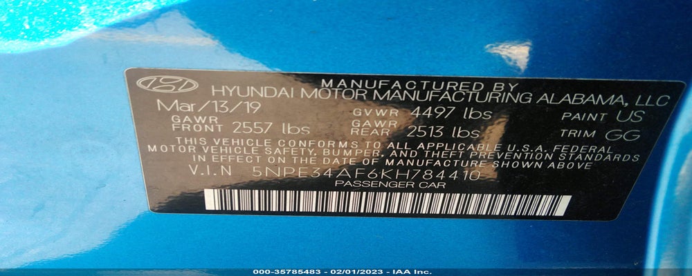 5NPE34AF6KH784410 2019 HYUNDAI SONATA photo no. 9