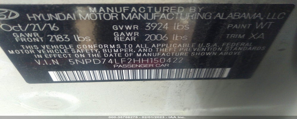5NPD74LF2HH150422 2017 HYUNDAI ELANTRA photo no. 9