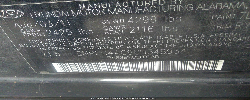 5NPEC4AC9CH348934 2012 HYUNDAI SONATA photo no. 9
