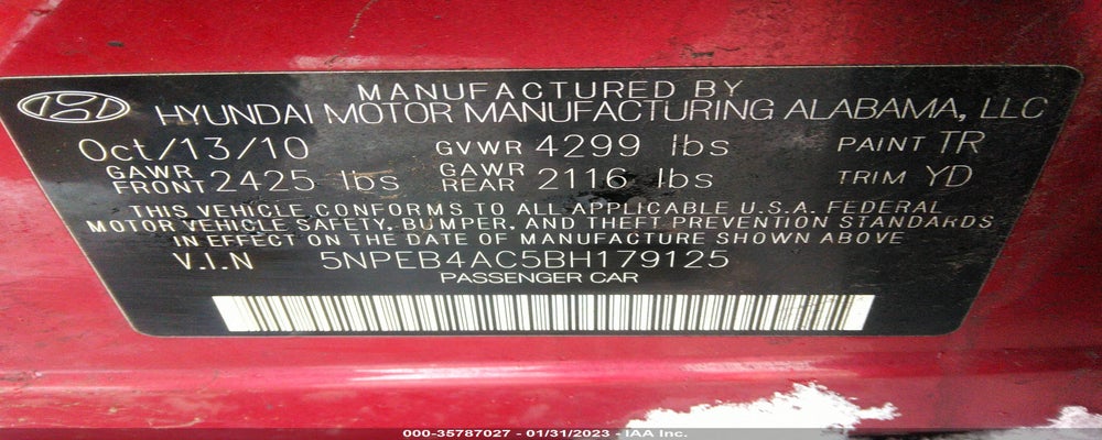 5NPEB4AC5BH179125 2011 HYUNDAI SONATA photo no. 9