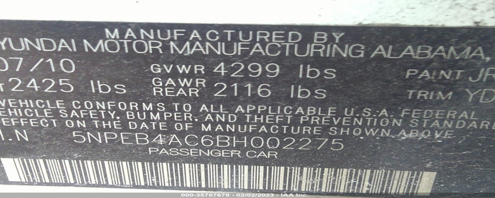 5NPEB4AC6BH002275 2011 HYUNDAI SONATA photo no. 9