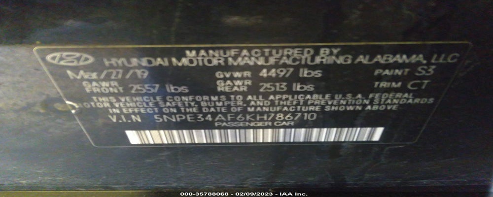 5NPE34AF6KH786710 2019 HYUNDAI SONATA photo no. 9