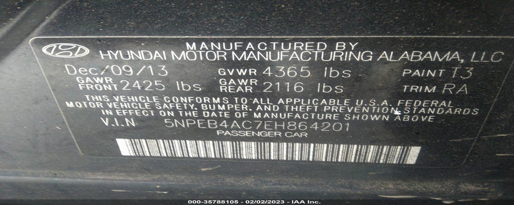 5NPEB4AC7EH864201 2014 HYUNDAI SONATA photo no. 9