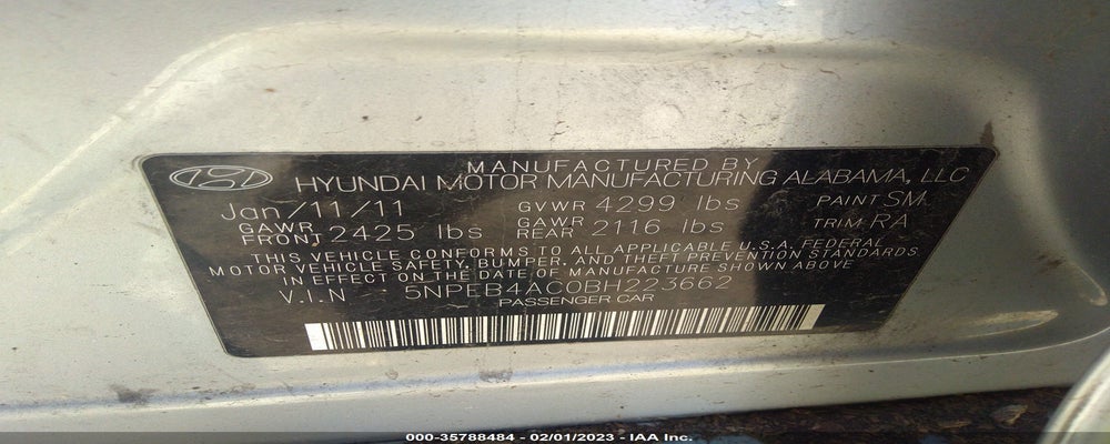 5NPEB4AC0BH223662 2011 HYUNDAI SONATA photo no. 9