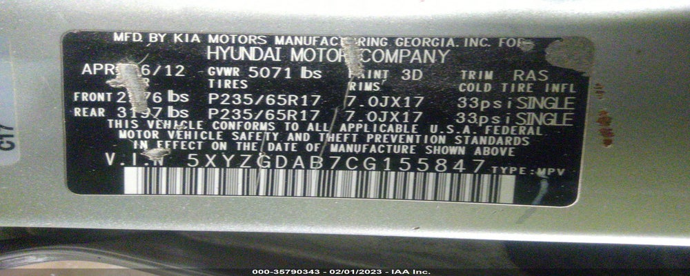 5XYZGDAB7CG155847 2012 HYUNDAI SANTA FE photo no. 9
