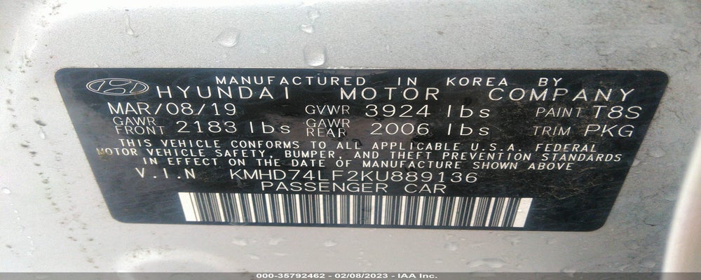 KMHD74LF2KU889136 2019 HYUNDAI ELANTRA photo no. 9