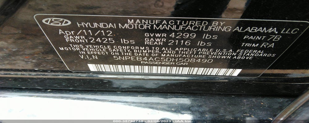 5NPEB4AC5DH508490 2013 HYUNDAI SONATA photo no. 9