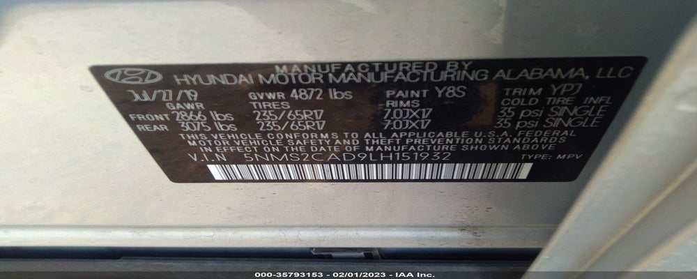 5NMS2CAD9LH151932 2020 HYUNDAI SANTA FE photo no. 9
