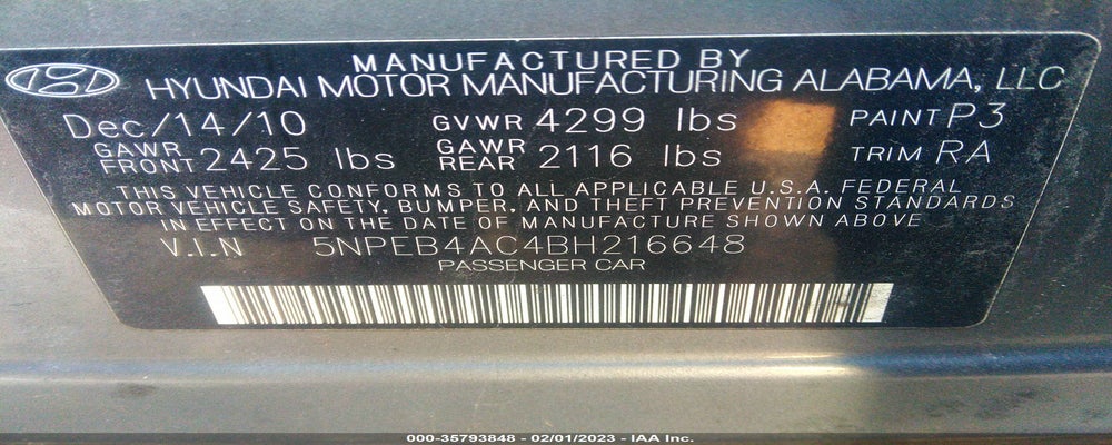 5NPEB4AC4BH216648 2011 HYUNDAI SONATA photo no. 9