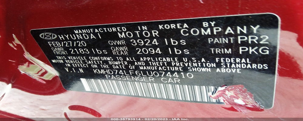 KMHD74LF6LU074410 2020 HYUNDAI ELANTRA photo no. 9