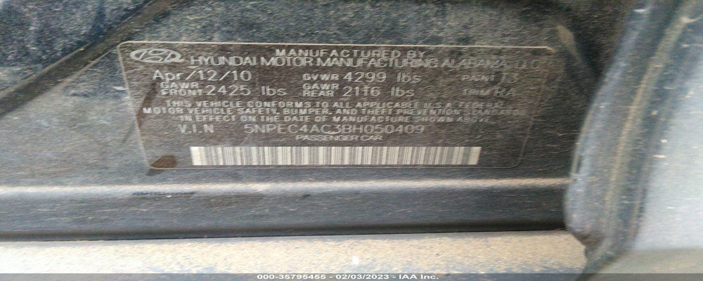 5NPEC4AC3BH050409 2011 HYUNDAI SONATA photo no. 9