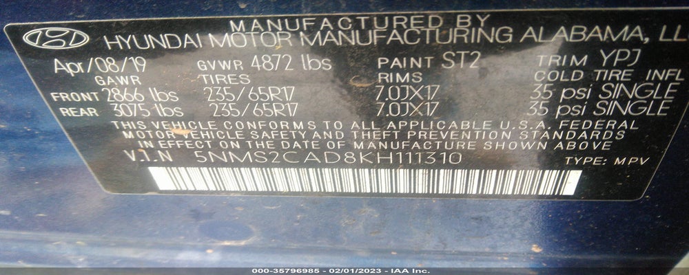 5NMS2CAD8KH111310 2019 HYUNDAI SANTA FE photo no. 9
