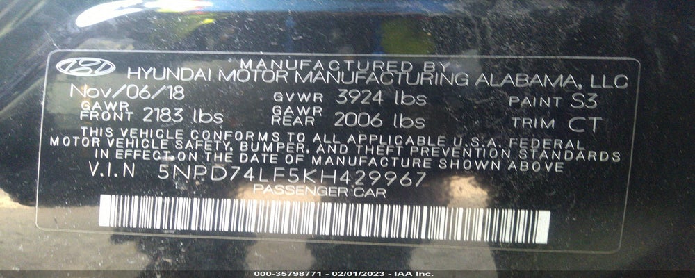 5NPD74LF5KH429967 2019 HYUNDAI ELANTRA photo no. 9