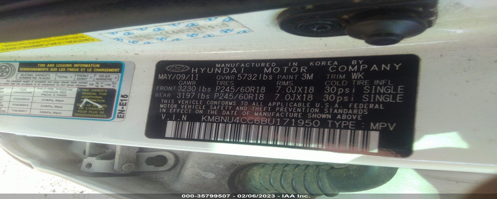KM8NU4CC6BU171950 2011 HYUNDAI VERACRUZ photo no. 9