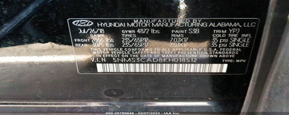 5NMS3CAD8KH018512 2019 HYUNDAI SANTA FE photo no. 9