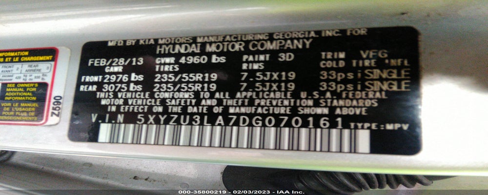 5XYZU3LA7DG070161 2013 HYUNDAI SANTA FE photo no. 9