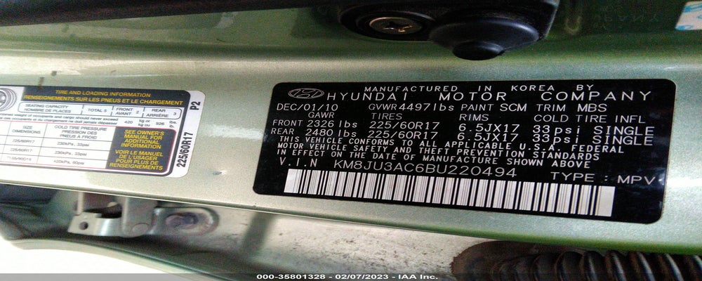KM8JU3AC6BU220494 2011 HYUNDAI TUCSON photo no. 9