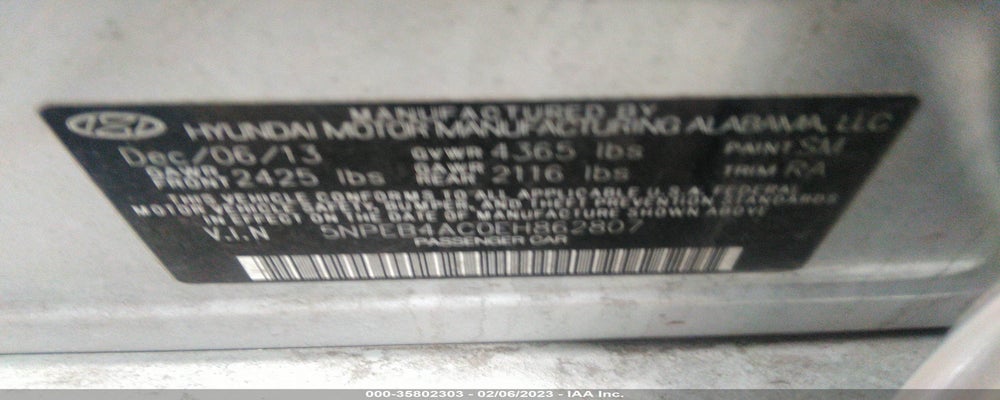 5NPEB4AC0EH862807 2014 HYUNDAI SONATA photo no. 9