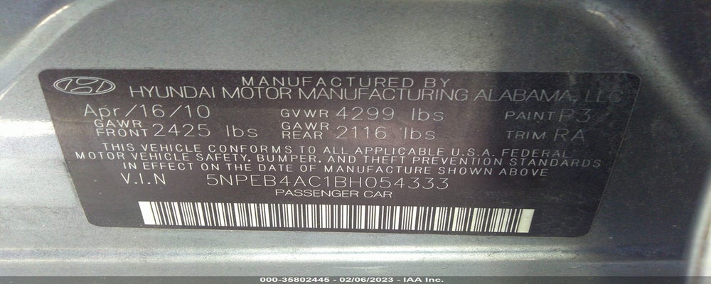 5NPEB4AC1BH054333 2011 HYUNDAI SONATA photo no. 9