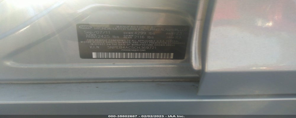 5NPEB4AC5CH369721 2012 HYUNDAI SONATA photo no. 9