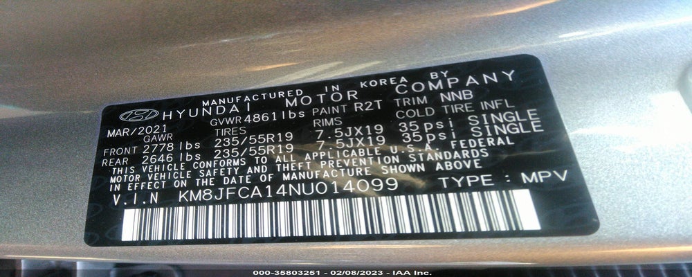 KM8JFCA14NU014099 2022 HYUNDAI TUCSON photo no. 9