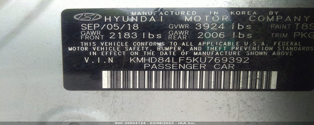 KMHD84LF5KU769392 2019 HYUNDAI ELANTRA photo no. 9