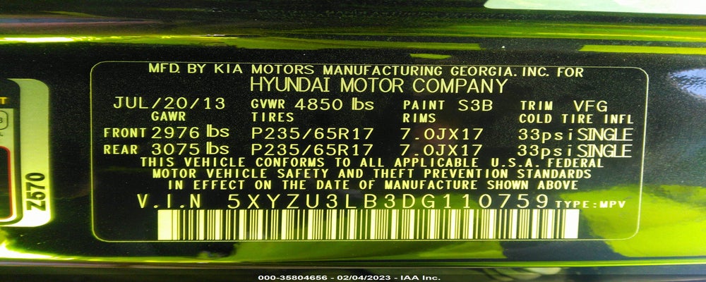 5XYZU3LB3DG110759 2013 HYUNDAI SANTA FE photo no. 9