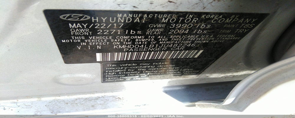 KMHD04LB1JU482246 2018 HYUNDAI ELANTRA photo no. 9