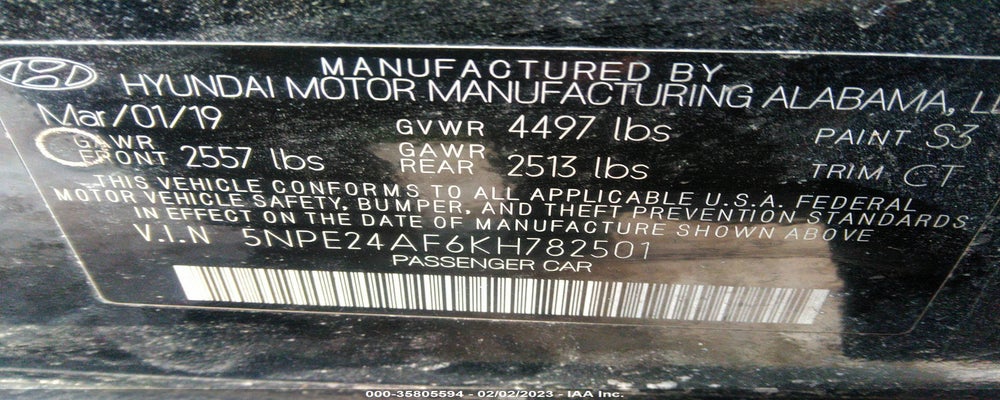 5NPE24AF6KH782501 2019 HYUNDAI SONATA photo no. 9