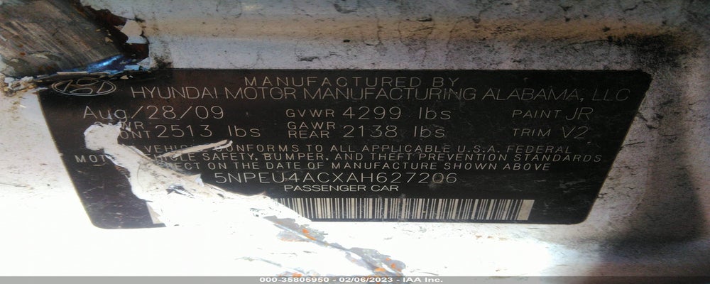 5NPEU4ACXAH627206 2010 HYUNDAI SONATA photo no. 9