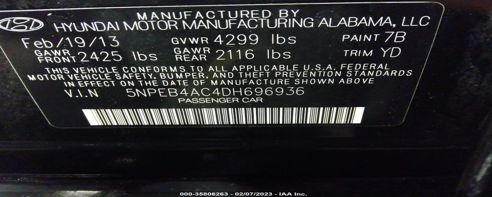 5NPEB4AC4DH696936 2013 HYUNDAI SONATA photo no. 9