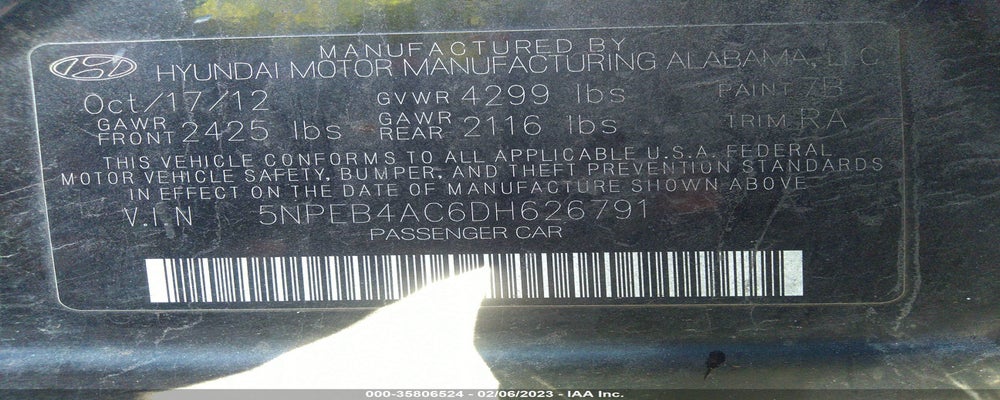 5NPEB4AC6DH626791 2013 HYUNDAI SONATA photo no. 9