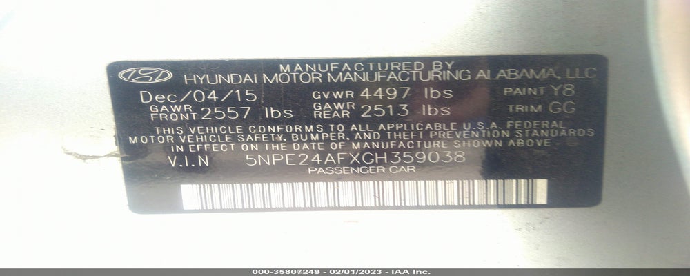 5NPE24AFXGH359038 2016 HYUNDAI SONATA photo no. 9