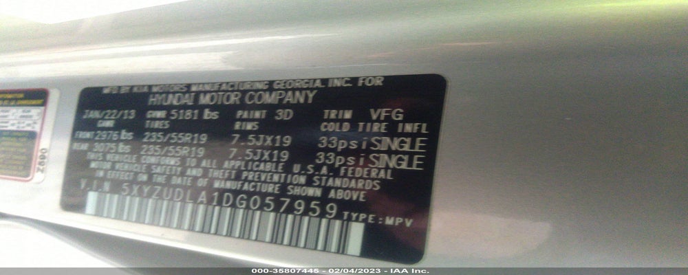 5XYZUDLA1DG057959 2013 HYUNDAI SANTA FE photo no. 9
