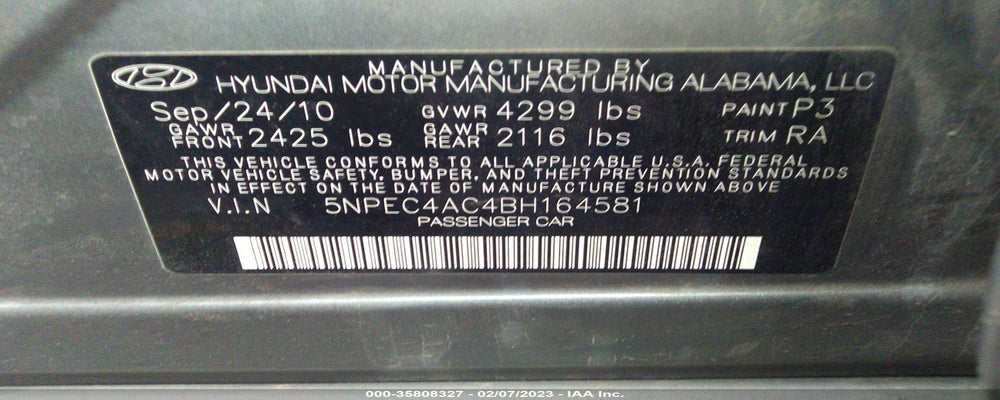 5NPEC4AC4BH164581 2011 HYUNDAI SONATA photo no. 9