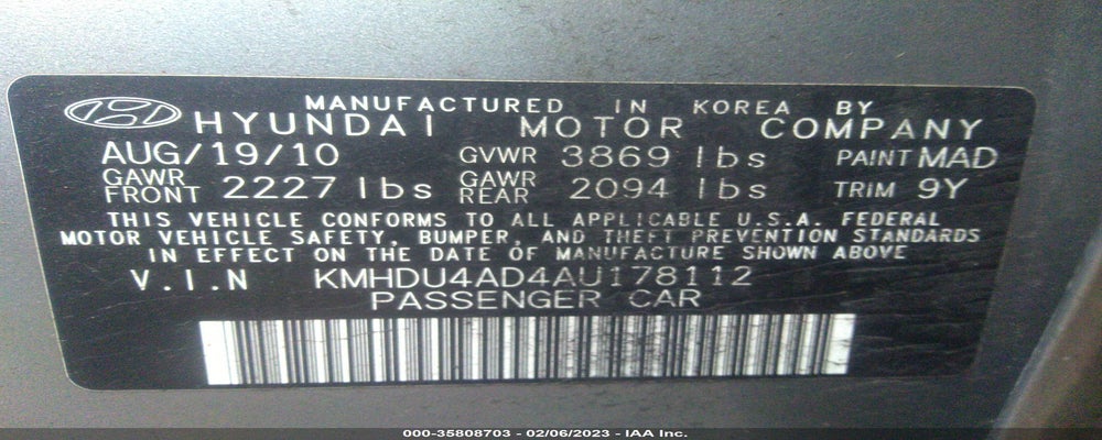 KMHDU4AD4AU178112 2010 HYUNDAI ELANTRA photo no. 9
