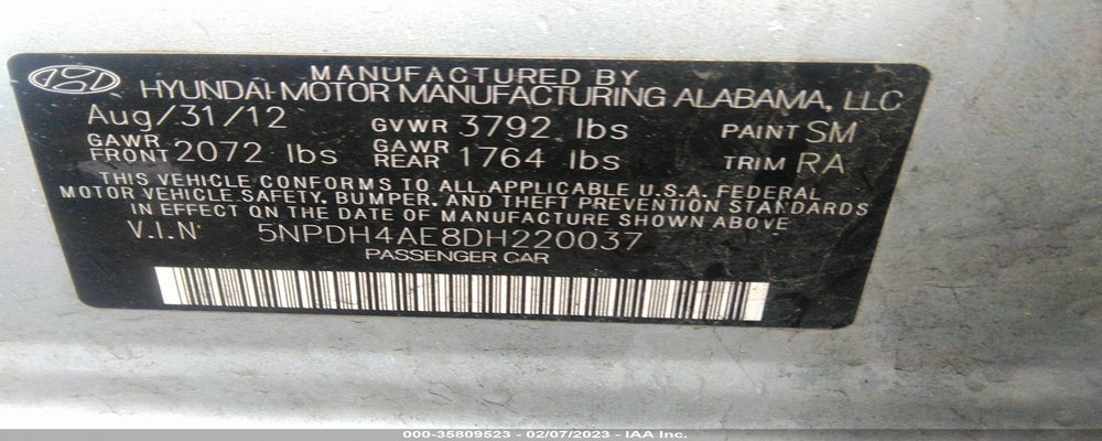 5NPDH4AE8DH220037 2013 HYUNDAI ELANTRA photo no. 9