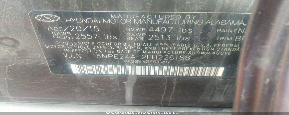 5NPE24AF2FH226188 2015 HYUNDAI SONATA photo no. 9