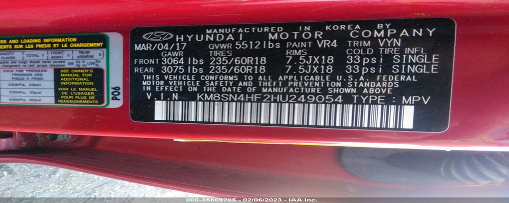 KM8SN4HF2HU249054 2017 HYUNDAI SANTA FE photo no. 9