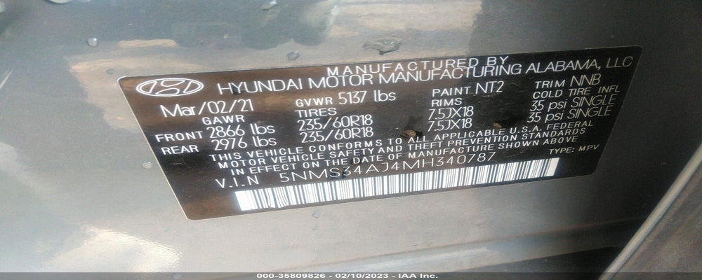 5NMS34AJ4MH340787 2021 HYUNDAI SANTA FE photo no. 9
