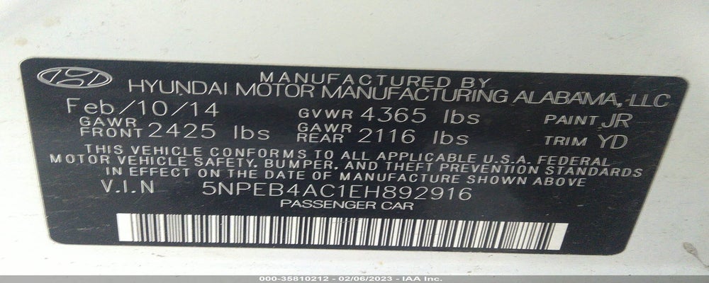 5NPEB4AC1EH892916 2014 HYUNDAI SONATA photo no. 9