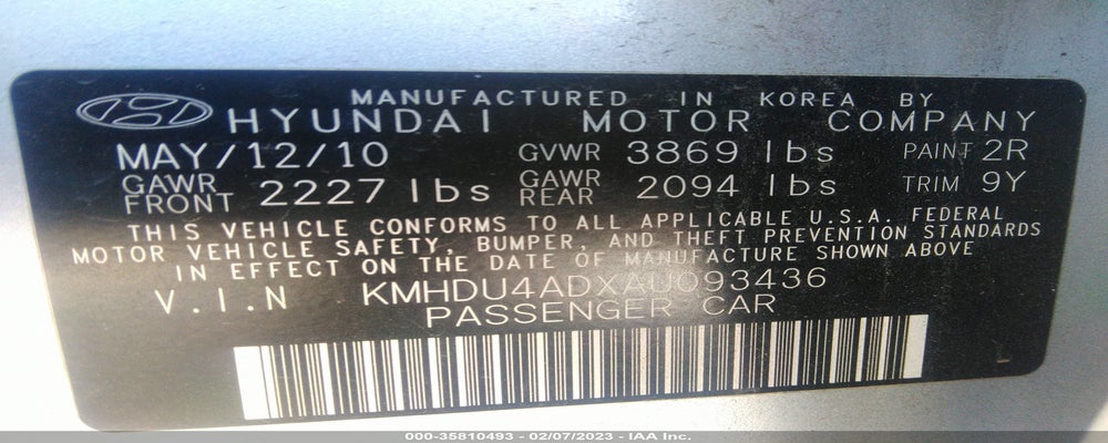 KMHDU4ADXAU093436 2010 HYUNDAI ELANTRA photo no. 9