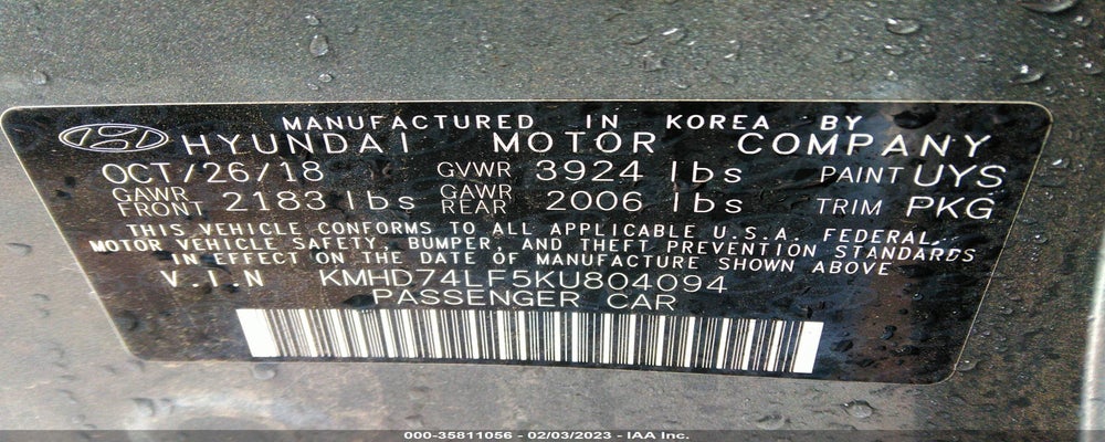 KMHD74LF5KU804094 2019 HYUNDAI ELANTRA photo no. 9